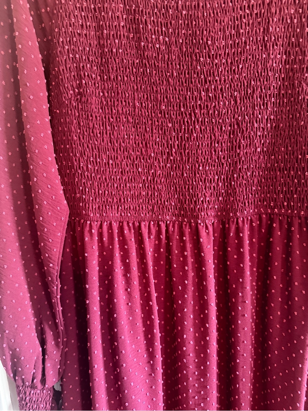 Long Sleeve Burgundy Tiered Maxi Dress with Tie Back - Picture 2 of 4